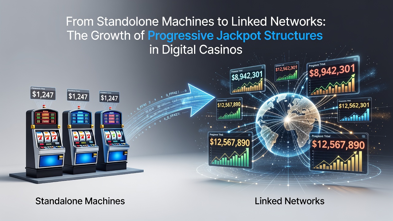 Historische Entwicklung progressiver Jackpot-Maschinen von Standalone-Geräten zu vernetzten Systemen in Casinos