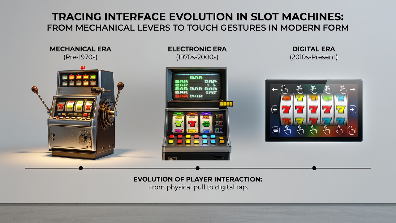 Moderne Touchscreen-Slot-Maschinen mit Gestensteuerung und mobilen Interfaces in einem Casino-Setting