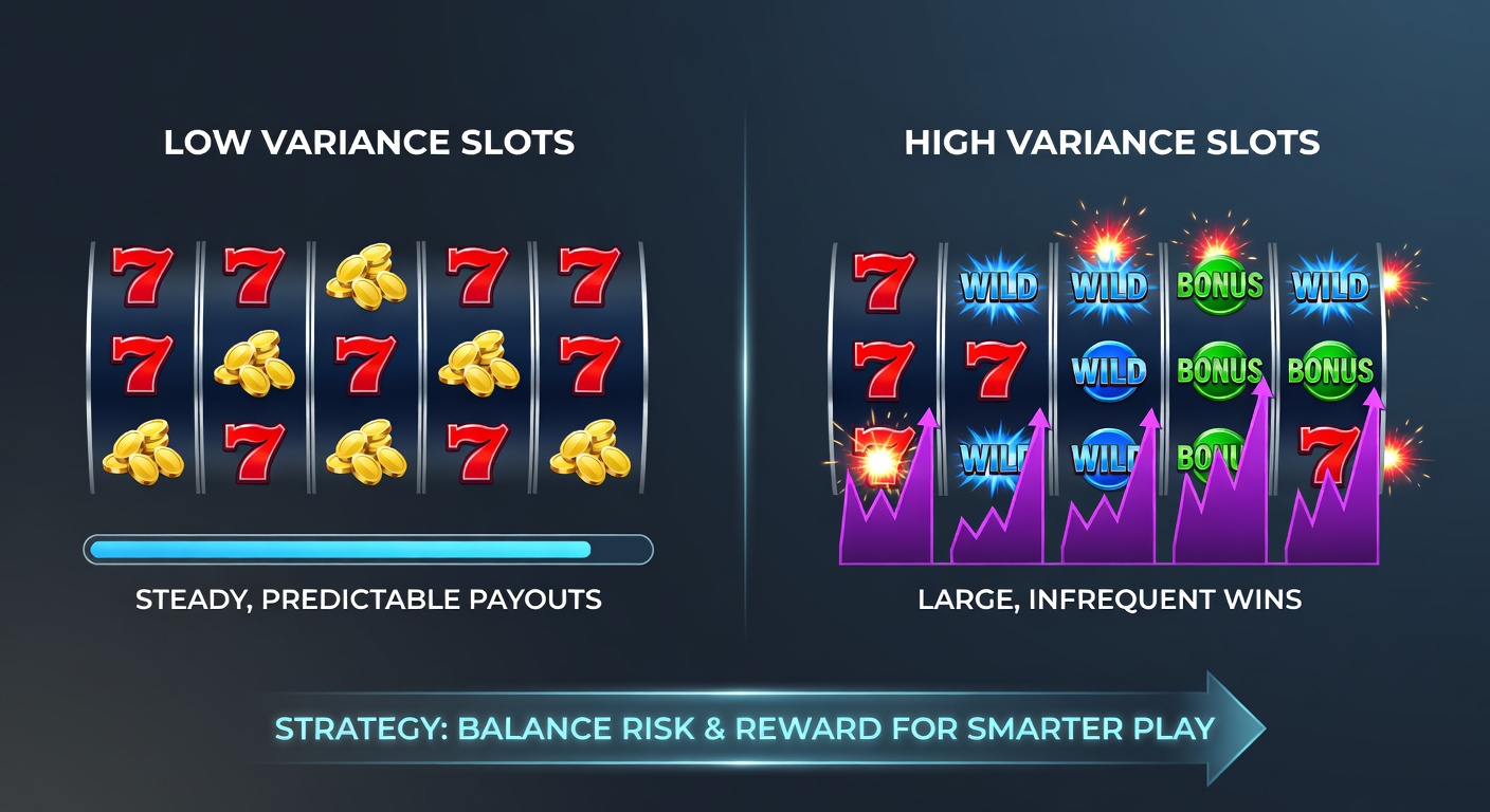 Vergleichstabelle von Low und High Variance Slots mit Gewinnkurven und Beispielen